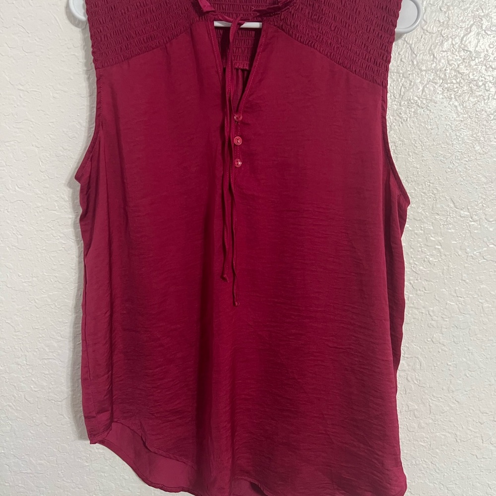 alex & lili Top Pink Sleeveless V-Neck Tie Accent Elastic Shoulder Size L #72